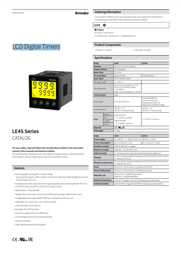 AUTONICS LE4S CATALOG LE4S SERIES: LCD DIGITAL TIMERS